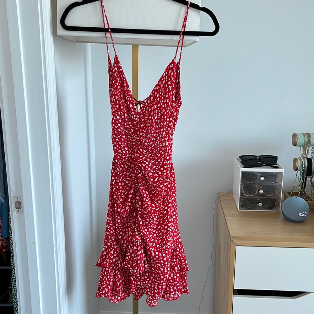 Sexy Red and White Floral Zara Mini Dress
